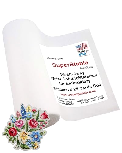 Superpunch Wash-Away Water Soluble Stabilizer for Embroidery - 9 inch x 25 Yard Roll, Fabric Stabilizer, Embroidery Backing & Cut Away Stabilizers - SuperStable Machine & Hand Sewing - Made in USA
