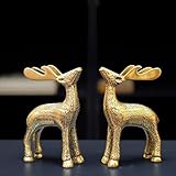 BEHOMA Golden Antique Vastu Metal Deer Figure Statue for Good Luck | Christmas Reindeer Showpiece for Home Decor Table Top as Jewelry Trinket Holder (Jewellery not Included) (Set of 2)