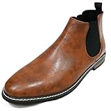 Pradize Botines Chelsea Hombre Piel Sintética Lisa, Estilo Slip-on Con Suela Antideslizante (Marrón y negro, 42)