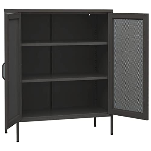 Golinpeilo Metal Storage Cabinet Steel Storage Cabinets With 2 Adjustable Shelves And 2 Mesh Doors, Metal Sideboard Cabinet Storage For Home, Office, Living Room,Anthracite 31.5"X13.8"X40"(F) #TOP3