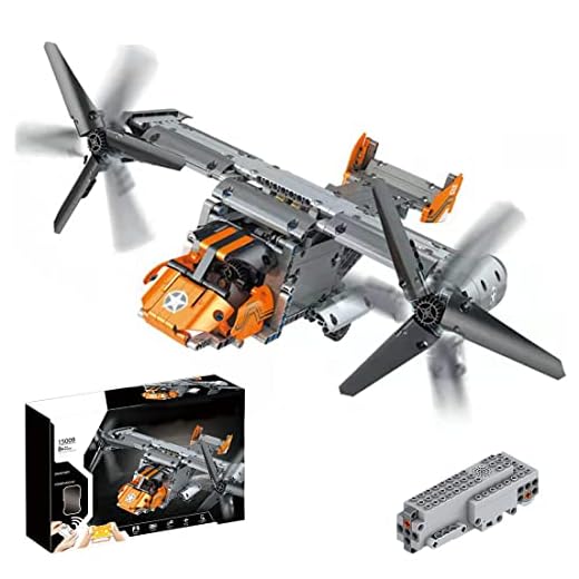LOTFUN Teknik RC+APP-flygplan för V-22 fiskeskadare MK 15043 byggsats med motor och fjärrkontroll kompatibel med Lego Technic – 588 delar