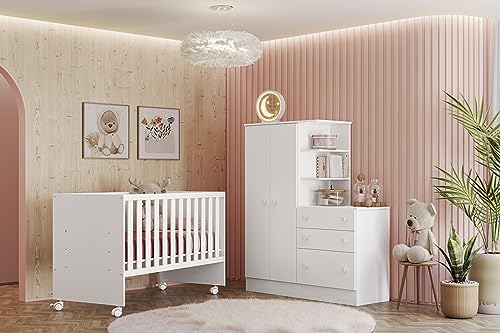 Guarda Roupa com Comoda Infantil Lecco Branco