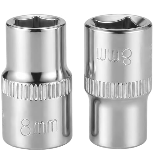SELMAIDY 2 PCS 3/8 Drive 8mm Shallow Socket Set 6-Point Mirror Finish Cr-V Steel