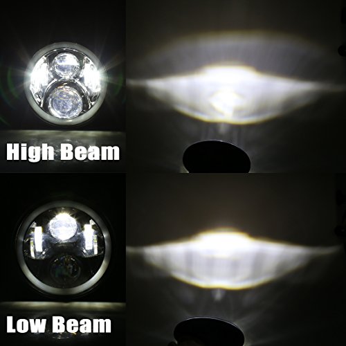 MOSTOP 7" RGB Harley Davidson Motorcycle Headlight LED Daymaker RGB Halo Angle Eye Vehicle Light H4 Plug App Bluetooth Multicolor Control, Fit Road King, Street Glide, Fatboy, Soft Tail