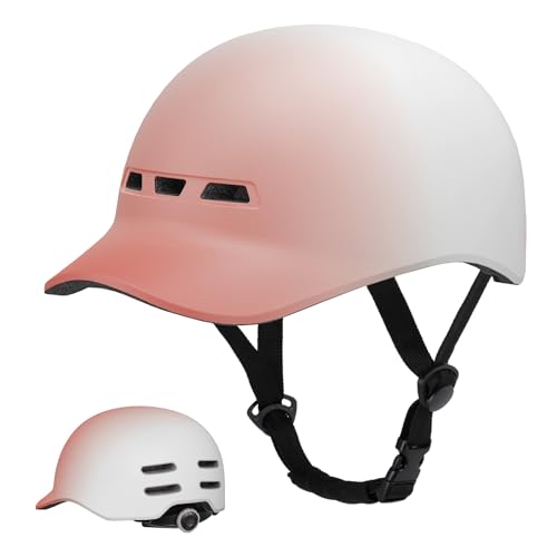 KINGLEAD Urban Commuter Fahrradhelm, eleganter Fahrradhelm für Damen und Herren, für Radfahren, Trekking, Stadt, Roller, verstellbar, 57-62 cm (Weiß Rosa)