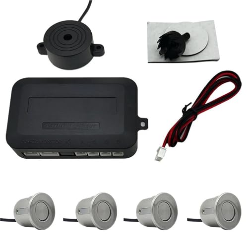 Sensores De Aparcamiento Kit De Sensor De Estacionamiento para Automóvil con 4 Zumbadores Y Radar Marcha Atrás Universal Alerta Sonora Radar Sensores(Plata)