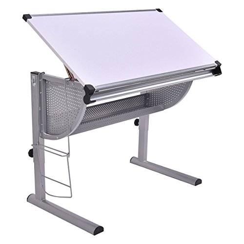 Tangkula Drafting Table Drawing Desk Adjustable Art & Craft Hobby Studio Architect Work (White)
