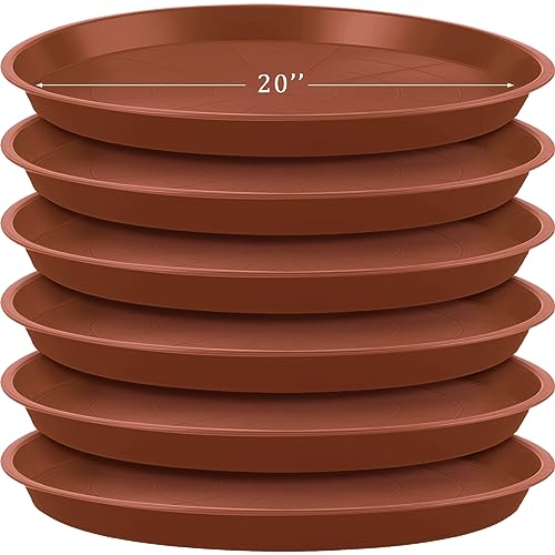 Eccliy 6 Pack Plastic Plant Saucer Heavy Duty Planter Saucers Large Plant Pot Saucers Plastic Water Trays for Indoors and Outdoors Flower Plant Plant Drip (Terracotta,20 Inch)