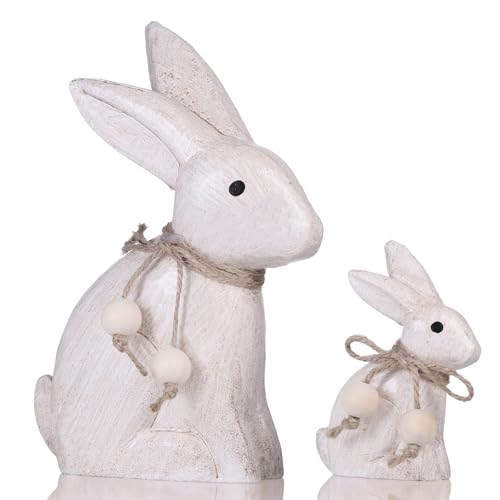 Fentar 2 peças coelhos da Páscoa decoração, decoração vintage macacos de Páscoa de madeira, figuras de Easter Decorations de 7,5 x 10,2 cm e 12 x 18,2 cm