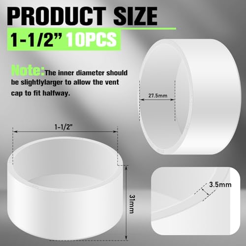 Image of 10 Packs 1-1 /2 Inch PVC Pipe End Cap, Fits 1.9 inch OD Schedule 40 Furniture Grade, Heavy Duty Slip-on Caps for DIY Furniture, Garden Shelf, White