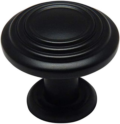 Cosmas 25 Pack 4122FB Flat Black 3 Ring Cabinet Hardware Round Knob - 1-1/4" Diameter