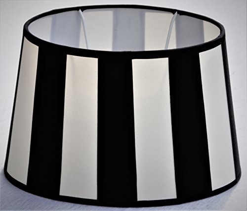 Lampenschirm, Chintz. oval, Balkenstreifen schwarz/creme Du=20 / H=12cm / Do=15cm Befestigung unten E27 (optional lieferbar Reduzierring auf E14)