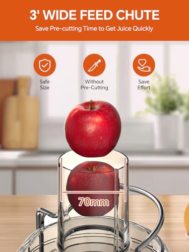 Juicer Machine, Airon Centrifugal Juicer Extractor, Max Power 800W, 3" Wide Feed Chute for Fruit Vegetable, Juice Maker with 3-Speed Setting, High Juice Yield, Easy to Clean, Stainless Steel, BPA Free - Image 6