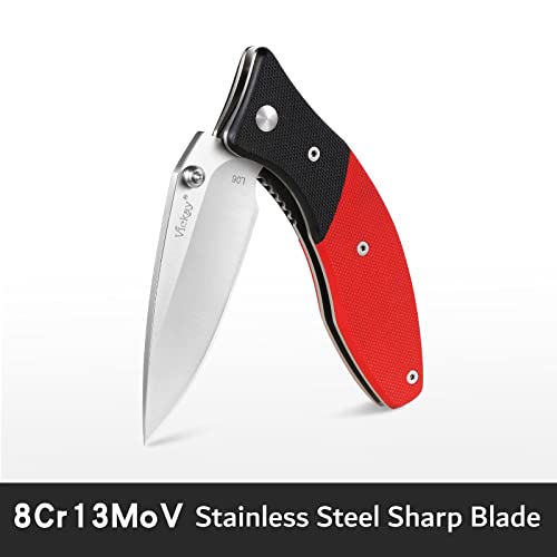 Folding Pocket Knife 3" 8Cr13Mov Blade, Black And Red G10 Handle, Safety Liner Lock, Belt Clip, Perfect For Camping, Hunting, And Everyday Carry, Your Outdoor Gear #TOP2