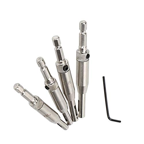 Self Centering Drill Bit Set, 4 PCS HSS Self-Centering Hinge Tapper Core Drill Bit Set, Woodworking Tools and Accessories 5/64
