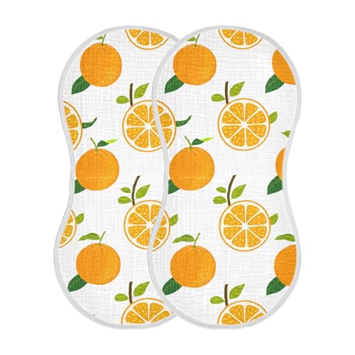 xigua Oranges Muslin Baby Burp Cloths Set of 2, Super Soft & Absorbent Burping Rags, Cotton Burp Clothes Shower Gift for Newborn, Baby Girls and Boys2