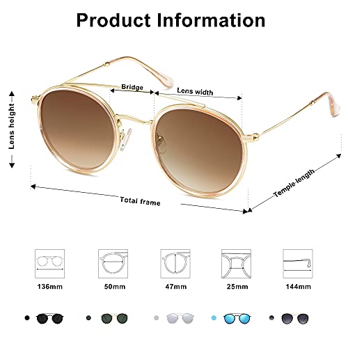 Image of SOJOS Retro Vintage Round Polarized Sunglasses for Women Men Double Bridge Circle Sunnies SJ1104