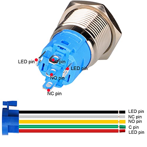 Gebildet E215 0.63''/16Mm Stainless Steel Latching Push Button Switch 12V-24V/5A Power Symbol Led 1No1Nc Spdt thumb #2