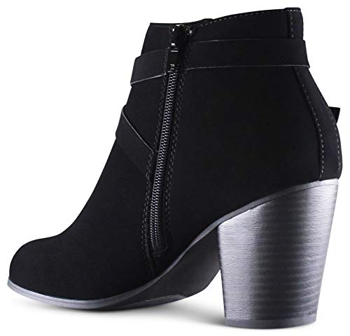 Marcorepublic Montreal Women's Almond Toe High Chunky Block Stacked Heels Ankle Booties Boots - (Black Nbpu) - 8 #TOP5