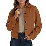 Generisch Damen Oversize Trenchcoat Plaid Futter Revers Knopfleiste Casual Crop Jacke Outwear mit Taschen Kurze Freizeitjacke aus Kunstwildleder Wärmen Langarm Mode Leder Anzug Jacken Sakko Mantel