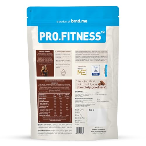 Image of Pro.Fitness 27g High Protein Oats (By MyFitness) | Dark Chocolate Oats with Almonds, Pumpkin Seeds and Raisin | Chocolate Rolled Oats with Jaggery - No Refined Sugar | Breakfast Cereals (Pack of 2)