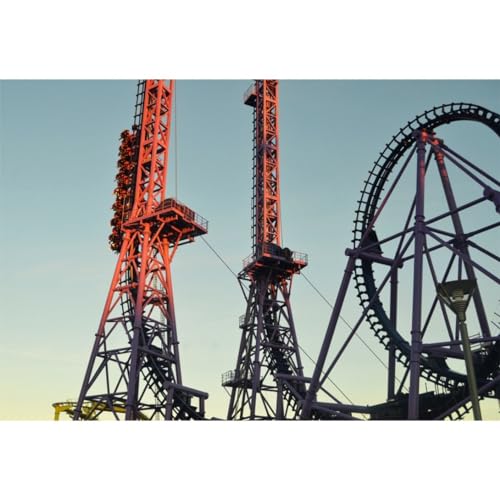 YongFoto 1,5x1m Feriado Escena del Patio de recreo Fondo Montaña Rusa emocionante Parque de Atracciones Fondo fotográfico para Citas Amantes Niños Retrato temático Accesorios de Estudio fotográfico