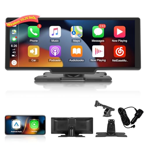 Autoradio Carplay Portatile con Carplay Senza Fili e Andriod Auto - 10,26 Pollici IPS Schermo Per Auto Tattili con Lettore Multimediale Mirror Link Bluetooth AUX TF FM Controllo Vocale