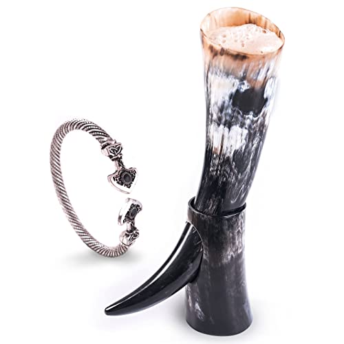Flash Sale Norse Tradesman Genuine 12" Ox-Horn Viking Drinking Horn with Horn Stand  Burlap Gift Sack Included 