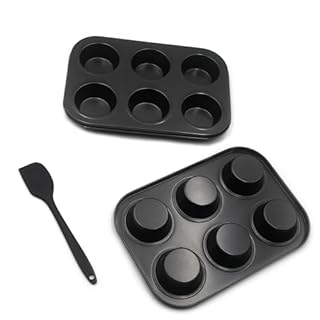 Bakexcel Non-Stick Muffin Pans, 6-Cup Standard Baking Pans Set of 2 with a Scraper for Perfect Muffins & Cupcakes