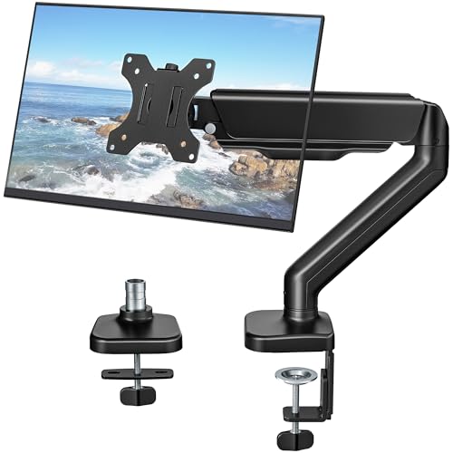 Image of monTEK Heavy Duty Single Monitor Arm for 17-32 inch Flat /Curved Screens, Premium Mechanical Spring Monitor Arm up to 19.8 lbs, Full Motion Monitor Desk Mount with Quick-Release VESA Plate, Clamp /Grommet