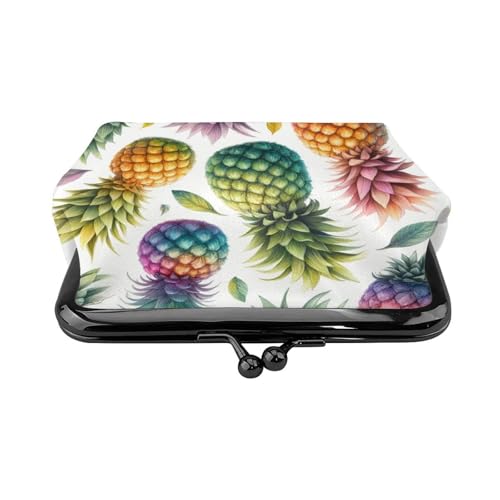 Pu Leather Buckle Coin Purse Colorful-Pineapple-Summery Girls Kiss-Lock Change Purse Wallets2