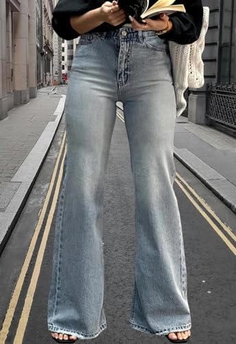 Image of Women's Flare High Waisted Bell Bottom Wide Leg Stretch Classic Denim Pants