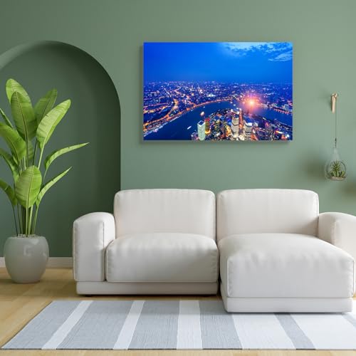 Pitaara Box Shanghai Lujiazui Financial Center & Huangpu River D2 | Unframed Canvas Painting for Bedroom & Living Room | 38 x 25 inch (97 x 64 cms)