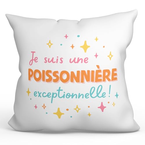Mugffins Coussins/Oreillers avec Rembourrage pour POISSONNIÈRE Femme - 40x40 cm - en Français - Je suis Exceptionnel! - Cadeau Original