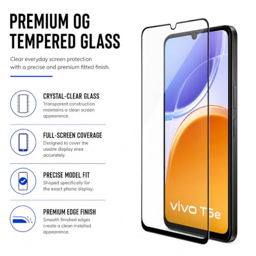 Image of FIRST MART Tempered Glass for Vivo T5e, 9H Full-Glue Screen Protector, 3D Edge-to-Edge, HD Clear, Oleophobic, Case-Friendly, Black, Pack of 1
