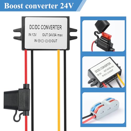 YABOANG DC-DC-Wandler-Spannungs 10-22V zu 24V, Spannungswandler 12V zu 24V 3A 72W MAX, Voltage Voltage Boost Converter 12V to 24V 72W 3A mit wasserdichter Sicherung und Klemmleiste