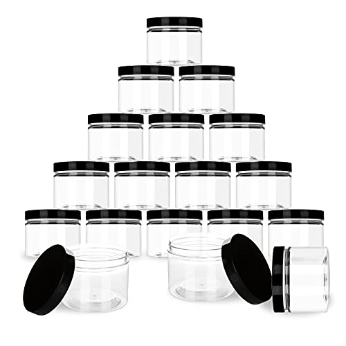 LIVTE 18 Pcs Clear Plastic Container Jars with Black Lids, 10 Oz (320ml) Round Wide-Mouth Plastic Jars Slime Jars with Lids, Food Grade Small Plastic Jars for Food Storage, Craft Slim, Beauty Products