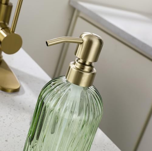 Image of 16Oz Green Glass Soap Dispenser with Rust Proof Stainless Steel Pump, Green Stripe Bathroom Hand Dish Lotion Dispensers with Brushed Gold Pump,Brushed Gold Glass Soap Dispenser,2 Packs