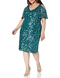 Alex Evenings Women's Plus Size Short Sequin Dress, Peacock, 14W