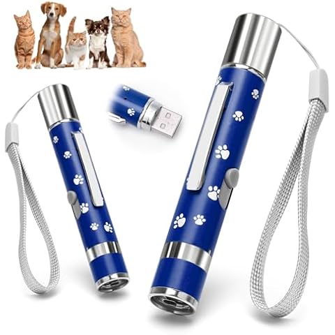 EAWONGEE Cat Toys, Interactive Toy for Cats with 7 Light Projection Modes, Interactive Kitty and Pet Dog Toy for Training Chaser, 2 Pieces Blue Cover