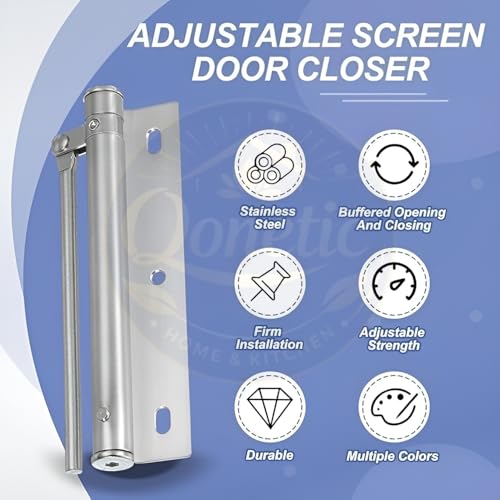 Image of QONETIC Pack of 2 Automatic Door Closer, Adjustable Stainless Steel Spring with 150 Opening Angle, Heavy Duty Safety Soft Closing with Screws Allen Key for Residential & Commercial