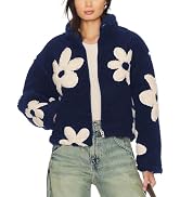 HOULENGS Women's Floral Print Sherpa Fleece Jackets Casual Long Sleeve Zipper Cropped Coat Winter...
