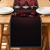 Camino de mesa navideño de gnomo, decoración festiva con regalos y corazones para cenas familiares y fiestas, 33 x 183 cm