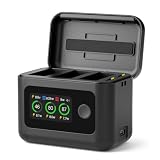 SYMIK Caricabatterie per GoPro Hero 13, Mission 1 & Pro, 27W Triple Slot Ricarica Rapida con LCD, Hub Intelligente Bidirezionale per Accessori GoPro Hero 13 Mission 1 Pro