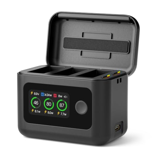 SYMIK Battery Charger for GoPro Hero 13 Mission 1 Mission 1 Pro 27W Triple Slots Fast Charging Case with LCD Display Intelligent Two Way Charger Hub for Go Pro Hero 13 Black Accessories