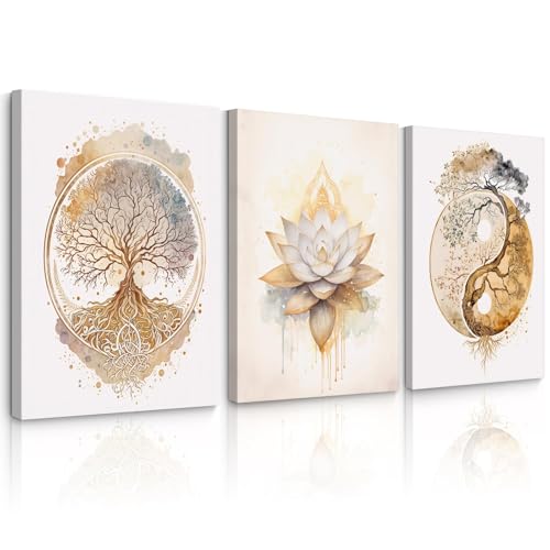 Tree of Life Wall Art Zen Lotus Canvas Wall Decor Yoga Spiritual Room Art Paintings Yin Yang Abstract Decor Artwork Spa Yoga Tree Pictures for Living Room Bedroom 16x24 Inch Wrapped Canvas Set of 3 by Lhoiplme - Used condition - US$41.96