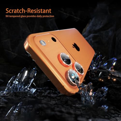 Image of Choiche Compatible for iPhone 17 Pro /iPhone 17 Pro Max Camera Lens Protector Bling, 9H Tempered Glass Camera Cover Screen Protector Metal Ring Decoration Accessories (Glitter-Orange)