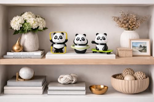 Image of 3 PCS Panda Wind Up Toy Set - Wobbling, Skateboard & Jumping Panda Rolling Toys | Roly Poly Educational & Infant Interactive Toys for Babies 1-3 Years |Cute Panda Miniature Home Decor & Gift