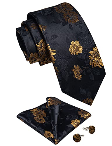Image of DiBanGu Mens Paisley Tie Sets Silk Jacquard Woven Floral Necktie and Pocket Square Cufflinks Wedding Business Party