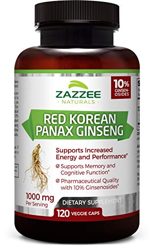 Zazzee Red Korean Panax Ginseng, 10% Ginsenosides, 120 Veggie Caps, Extra Strength, 1000